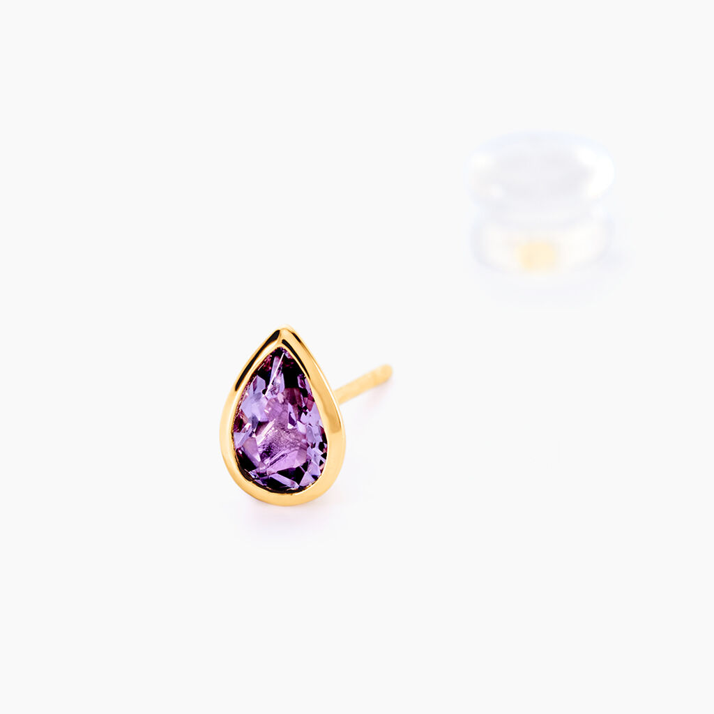 Boucles D'oreilles Puces Fassia Or Jaune Amethyste - Boucles d'oreilles empierr&eacute;es Femme | Histoire d&rsquo;Or