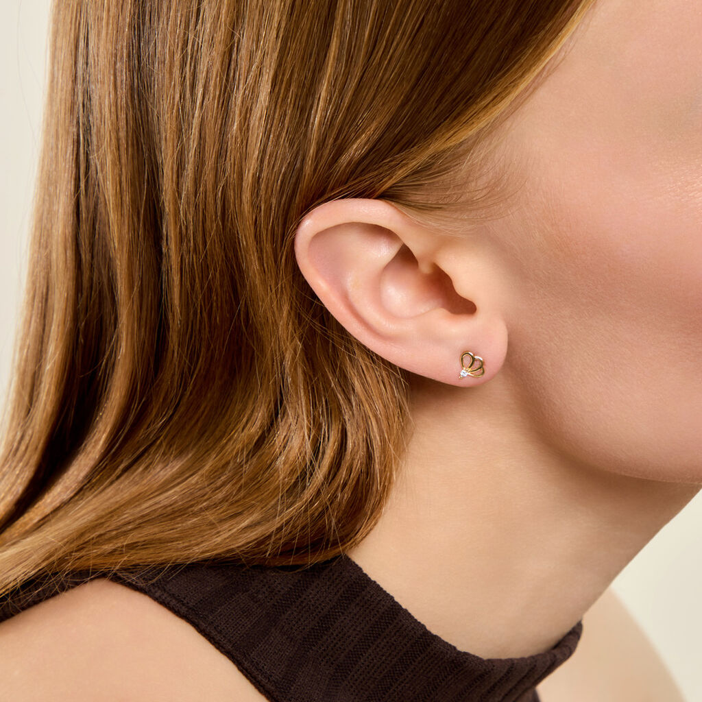 Boucles D'Oreilles Puces Edvige Argent Dor&eacute; A L'Or 750/1000 Oxyde De Zirconium - Boucles d'oreilles empierr&eacute;es Enfant | Histoire d&rsquo;Or