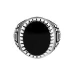 Bague Argent Blanc Thimeo Agathe Noire - Bagues de fian&ccedil;ailles ovale Homme | Histoire d&rsquo;Or