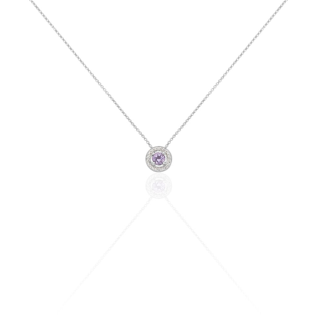 Collier Priscillya Or Blanc Amethyste Et Oxyde De Zirconium - Colliers pierre Femme | Histoire d&rsquo;Or