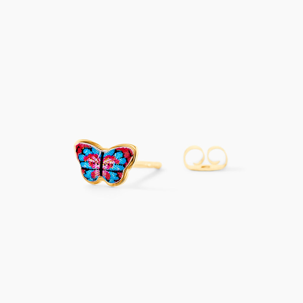 Boucles D'oreilles Puces Aurida Papillon Or Jaune - Boucles d'oreilles empierr&eacute;es Enfant | Histoire d&rsquo;Or
