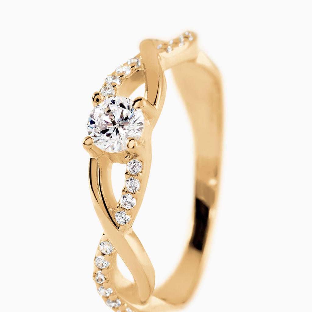 Bague Solitaire Plaque Or Jaune Oxyde De Zirconium - Bagues de fian&ccedil;ailles ronde Femme | Histoire d&rsquo;Or