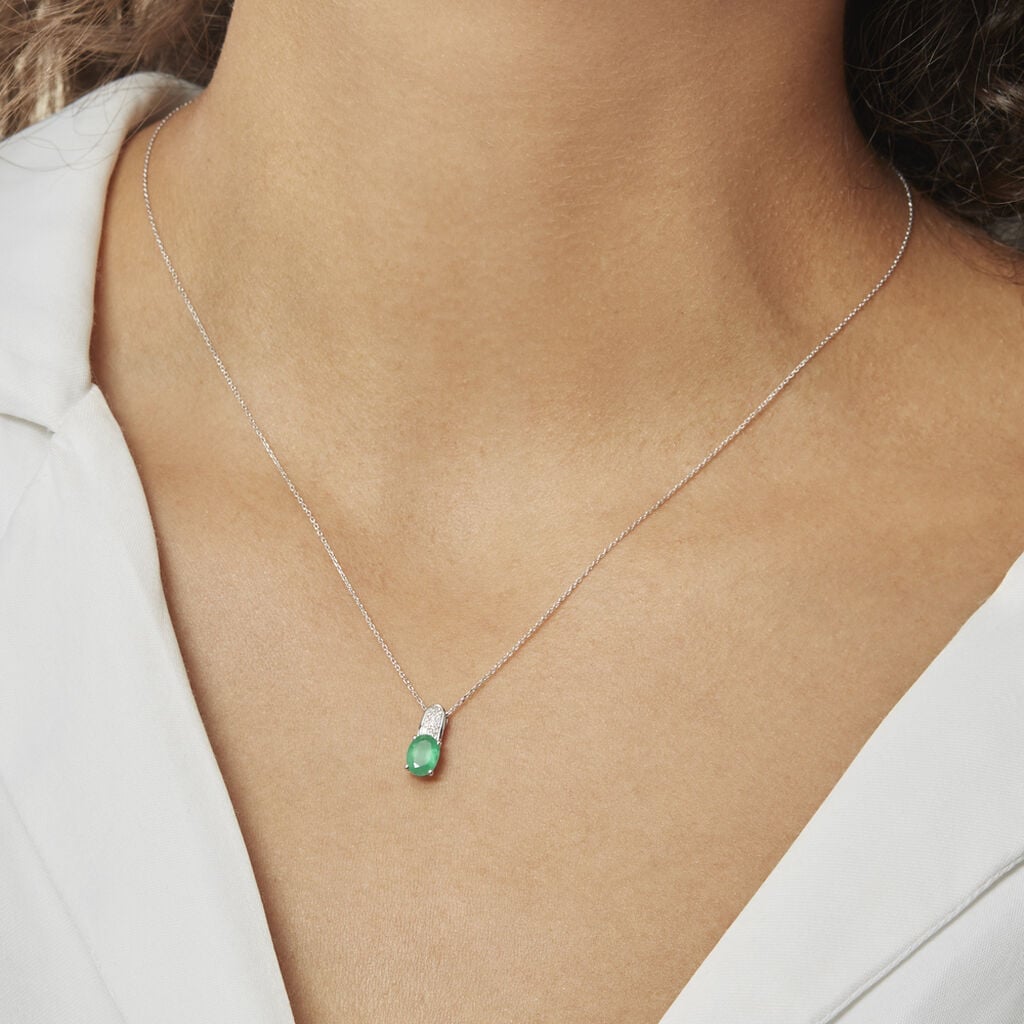Collier Crista Or Blanc Emeraude Et Diamant - Colliers pierre Femme | Histoire d&rsquo;Or