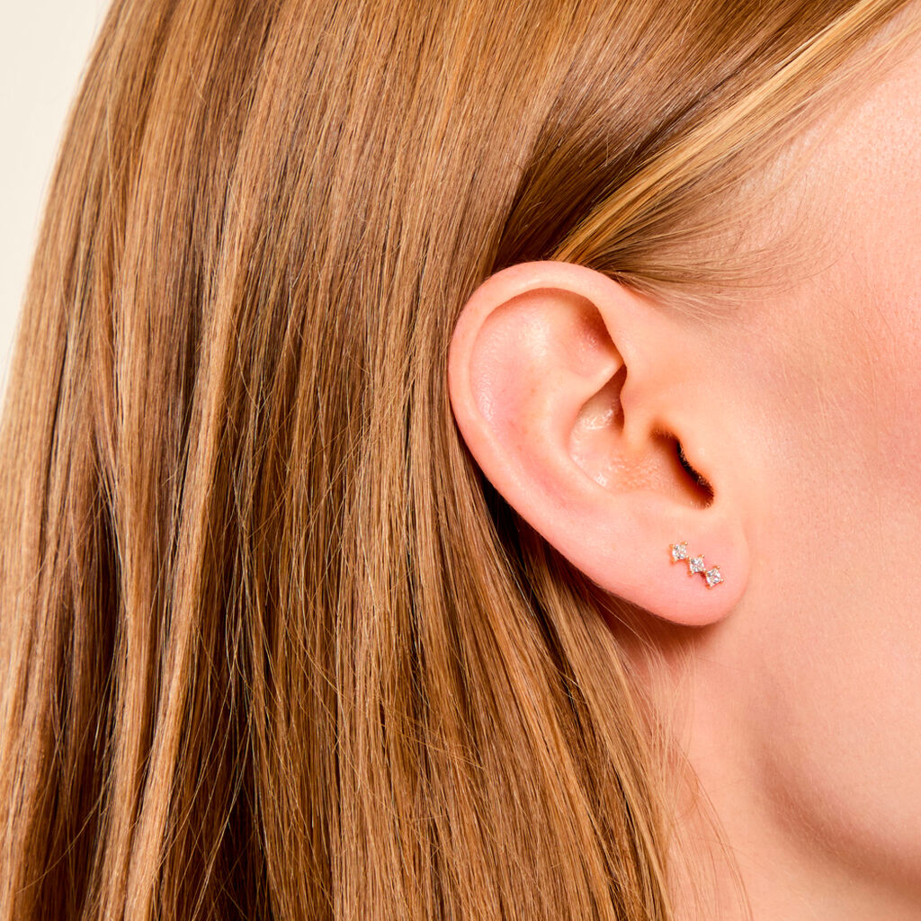 Boucles D'Oreilles Puces Lorens Argent Dor&eacute; A L'Or 750/1000 Oxyde De Zirconium - Boucles d'oreilles empierr&eacute;es Enfant | Histoire d&rsquo;Or