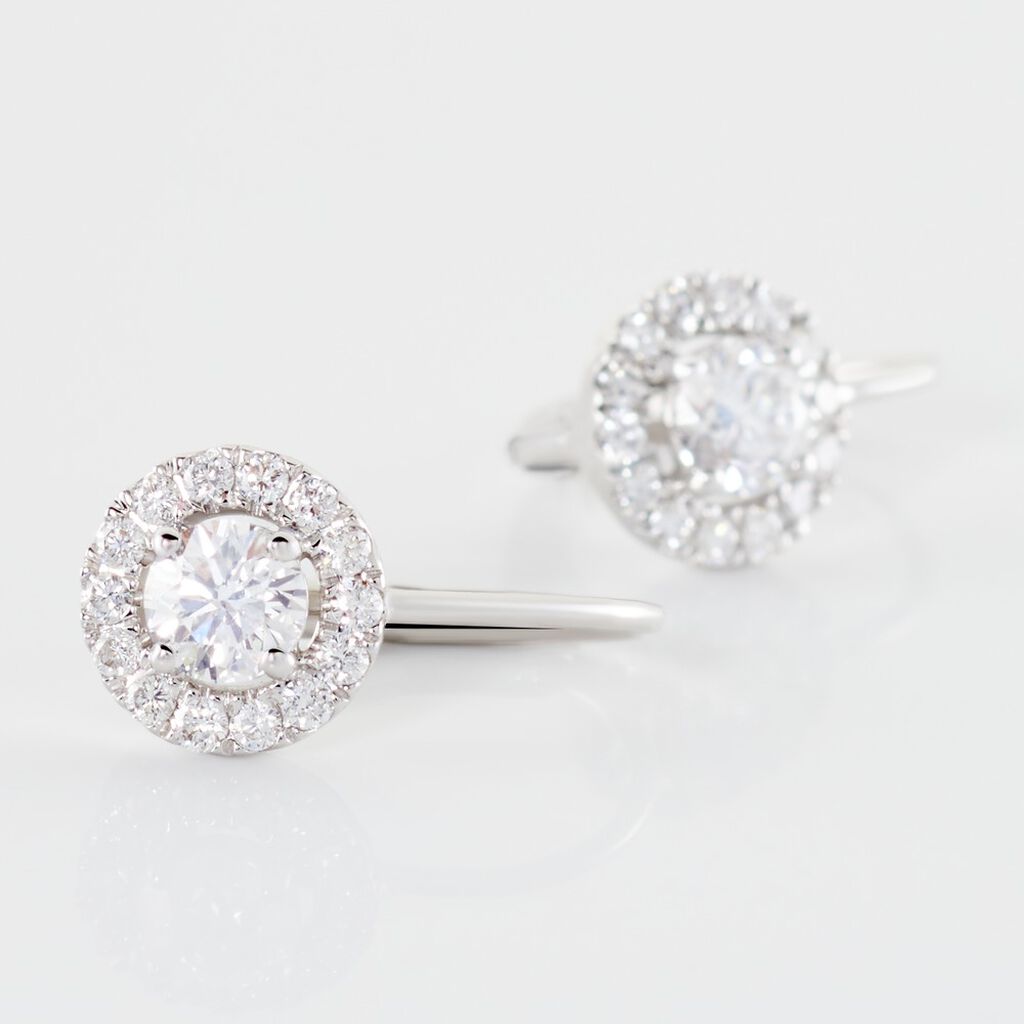 Boucles D'oreilles Pendantes Mentoura Or Blanc Diamant Synth&eacute;tique - Boucles d'oreilles 18 carats Femme | Histoire d&rsquo;Or