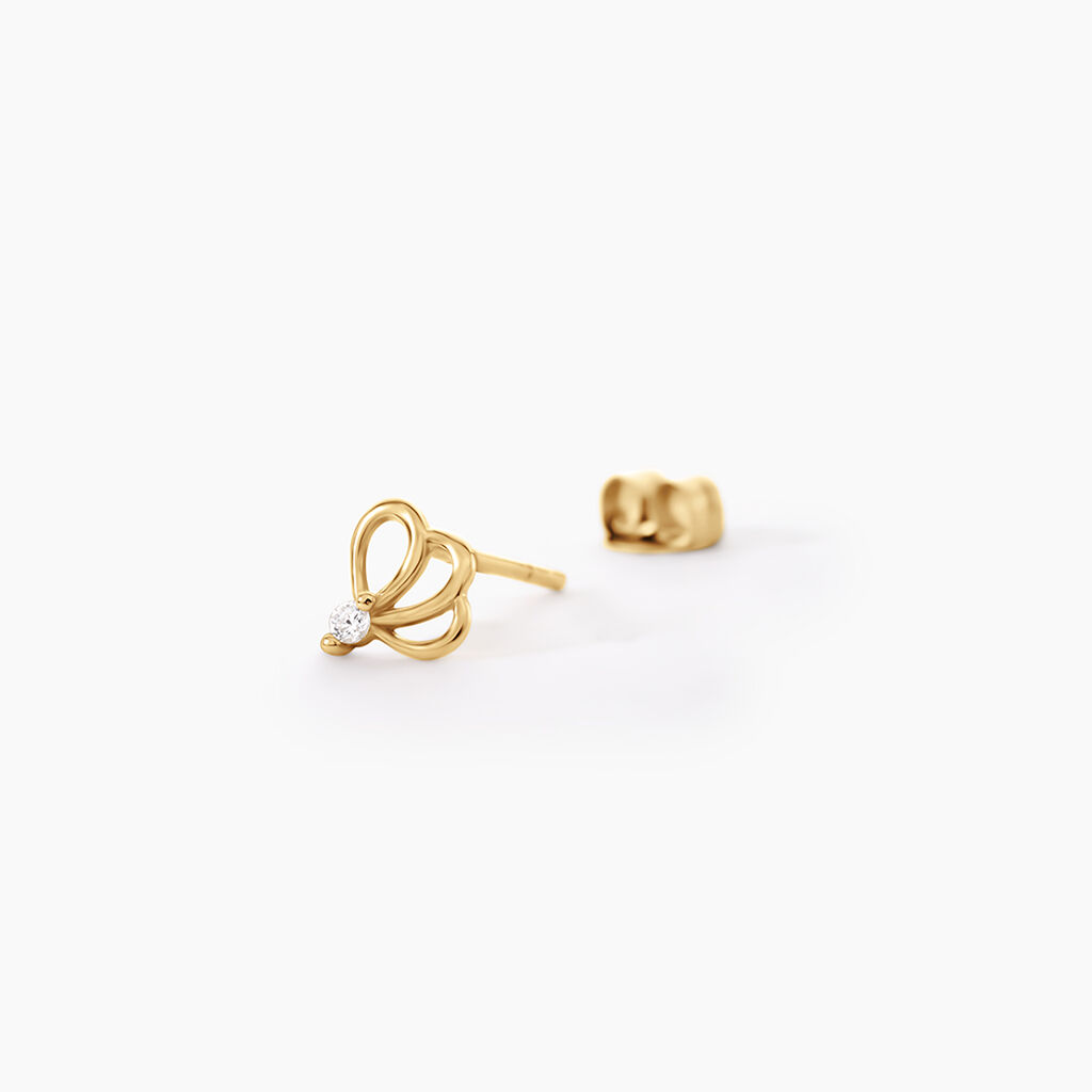 Boucles D'Oreilles Puces Edvige Argent Dor&eacute; A L'Or 750/1000 Oxyde De Zirconium - Boucles d'oreilles empierr&eacute;es Enfant | Histoire d&rsquo;Or