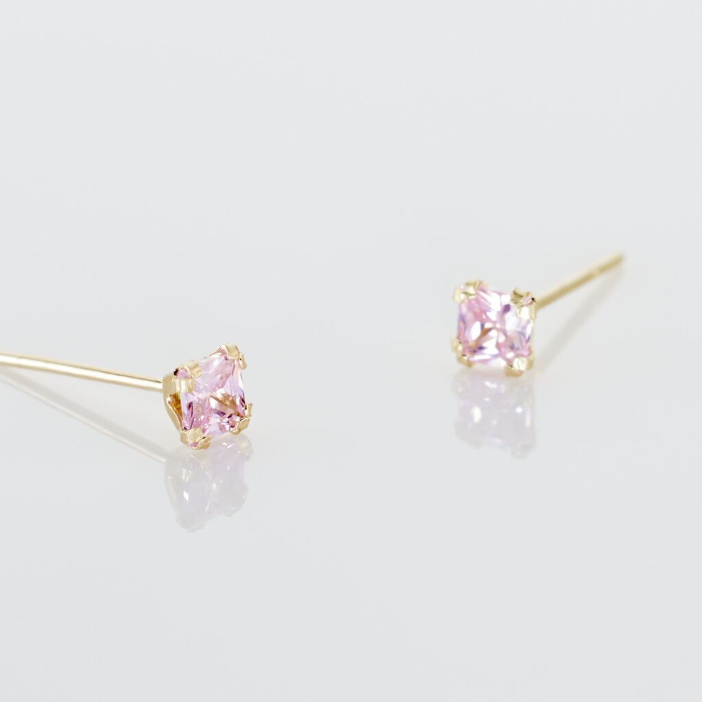 Boucles D'oreilles Puces Doreen Carre Or Jaune Oxyde De Zirconium - Boucles d'oreilles empierr&eacute;es Famille | Histoire d&rsquo;Or