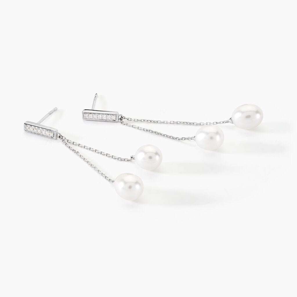 Boucles D'oreilles Pendantes Giacomo Or Blanc Perle De Culture - Boucles d'oreilles mariage Femme | Histoire d&rsquo;Or