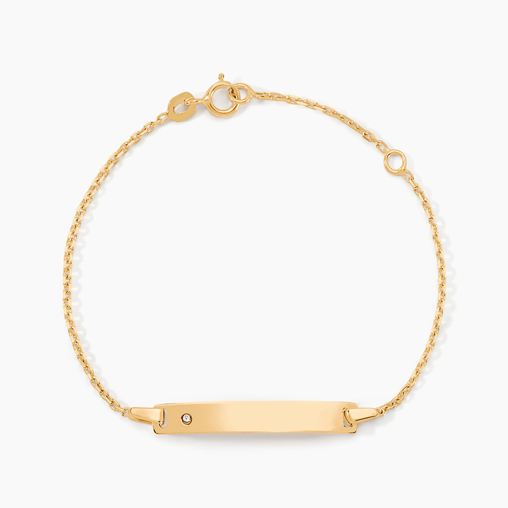 Bracelet Identit&eacute; Gaspardine Maille For&ccedil;at Or Jaune Oxyde De Zirconium - Gourmettes Enfant | Histoire d&rsquo;Or
