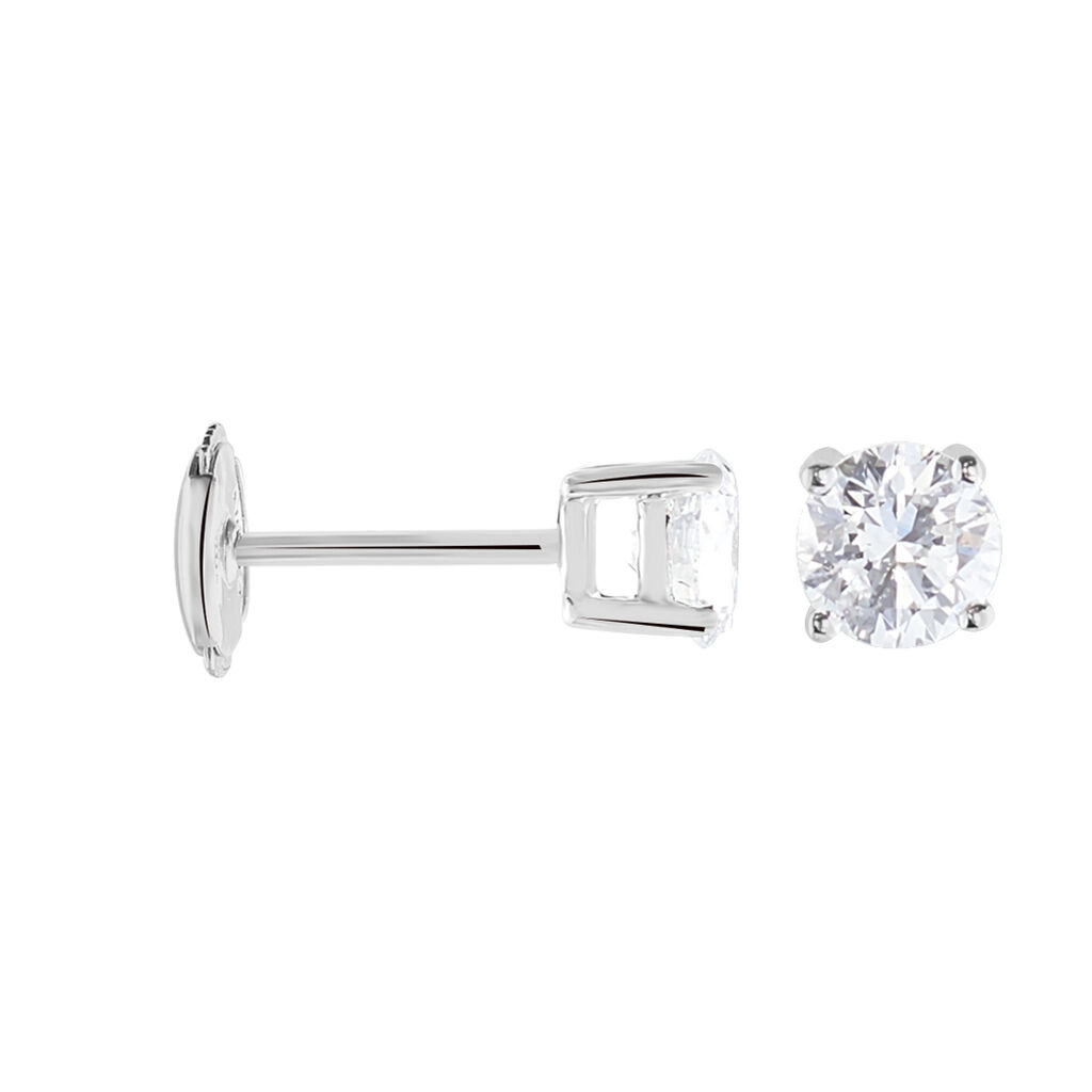 Boucles D'oreilles Puces 4 Griffes Or Blanc Diamant Synthetique - Boucles d'oreilles 18 carats Femme | Histoire d&rsquo;Or