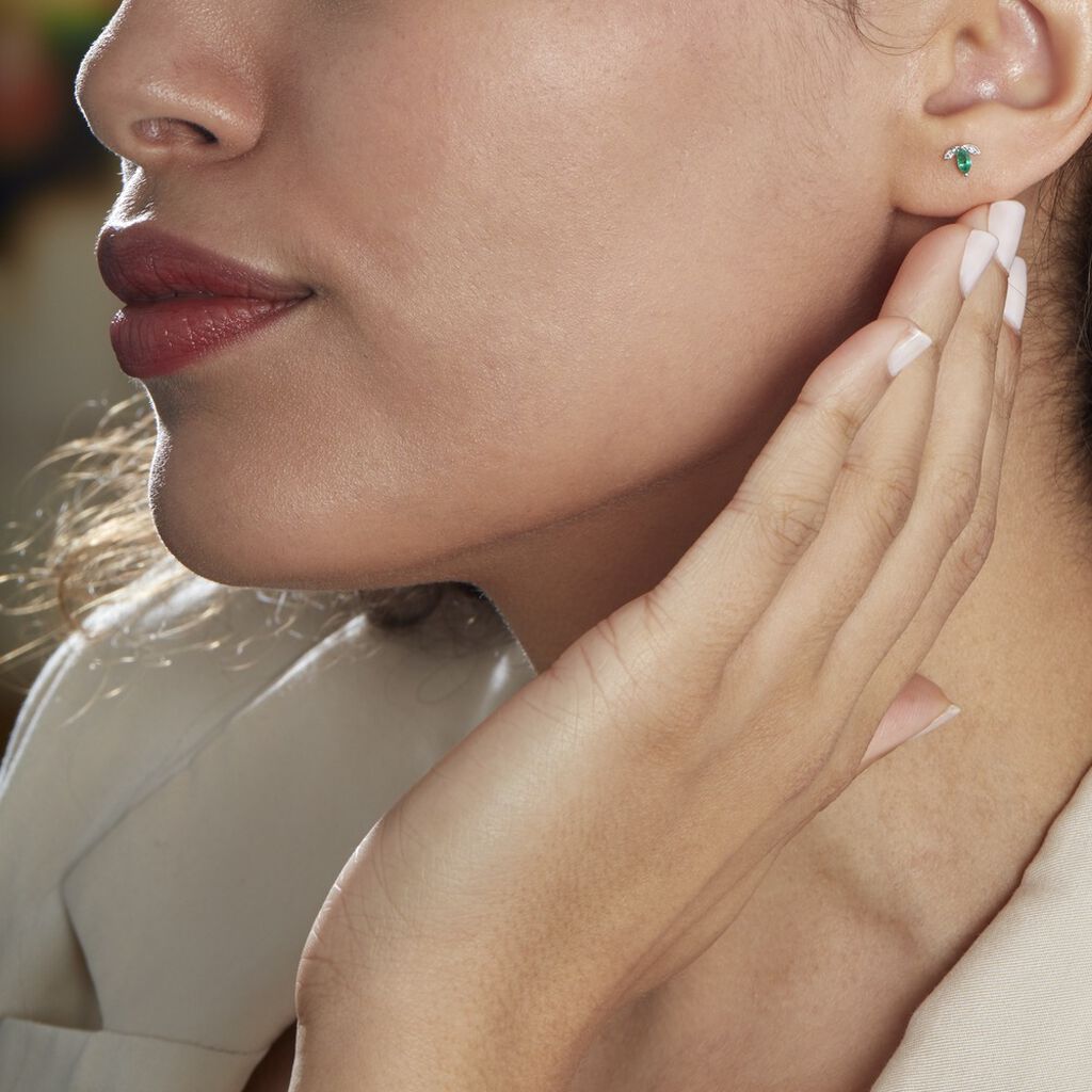 Boucles D'oreilles Puces Or Blanc Febe Emeraude Diamant - Boucles d'oreilles pierres pr&eacute;cieuses Femme | Histoire d&rsquo;Or