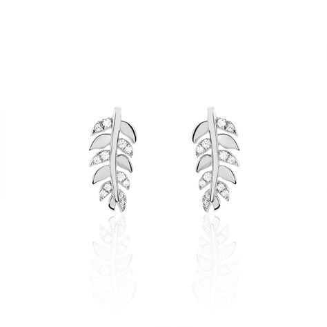 Boucles D'oreilles Puces Jade Argent Blanc Oxyde De Zirconium - Boucles d'oreilles empierr&eacute;es Femme | Histoire d&rsquo;Or