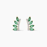 Boucles D'oreilles Puces Navette Or Jaune Emeraude Diamant - Boucles d'oreilles pierres pr&eacute;cieuses Femme | Histoire d&rsquo;Or