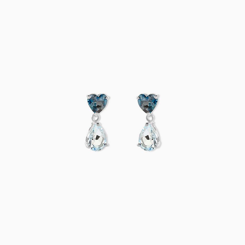 Boucles D'oreilles Puces Lenuta Or Blanc Topaze Bleu Sky Topaze - Boucles d'oreilles empierr&eacute;es Femme | Histoire d&rsquo;Or