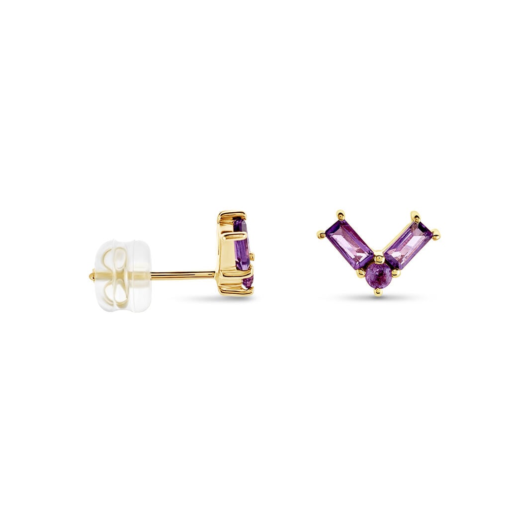 Boucles D'oreilles Puces Lavender Or Jaune Am&eacute;thyste - Boucles d'oreilles empierr&eacute;es Femme | Histoire d&rsquo;Or