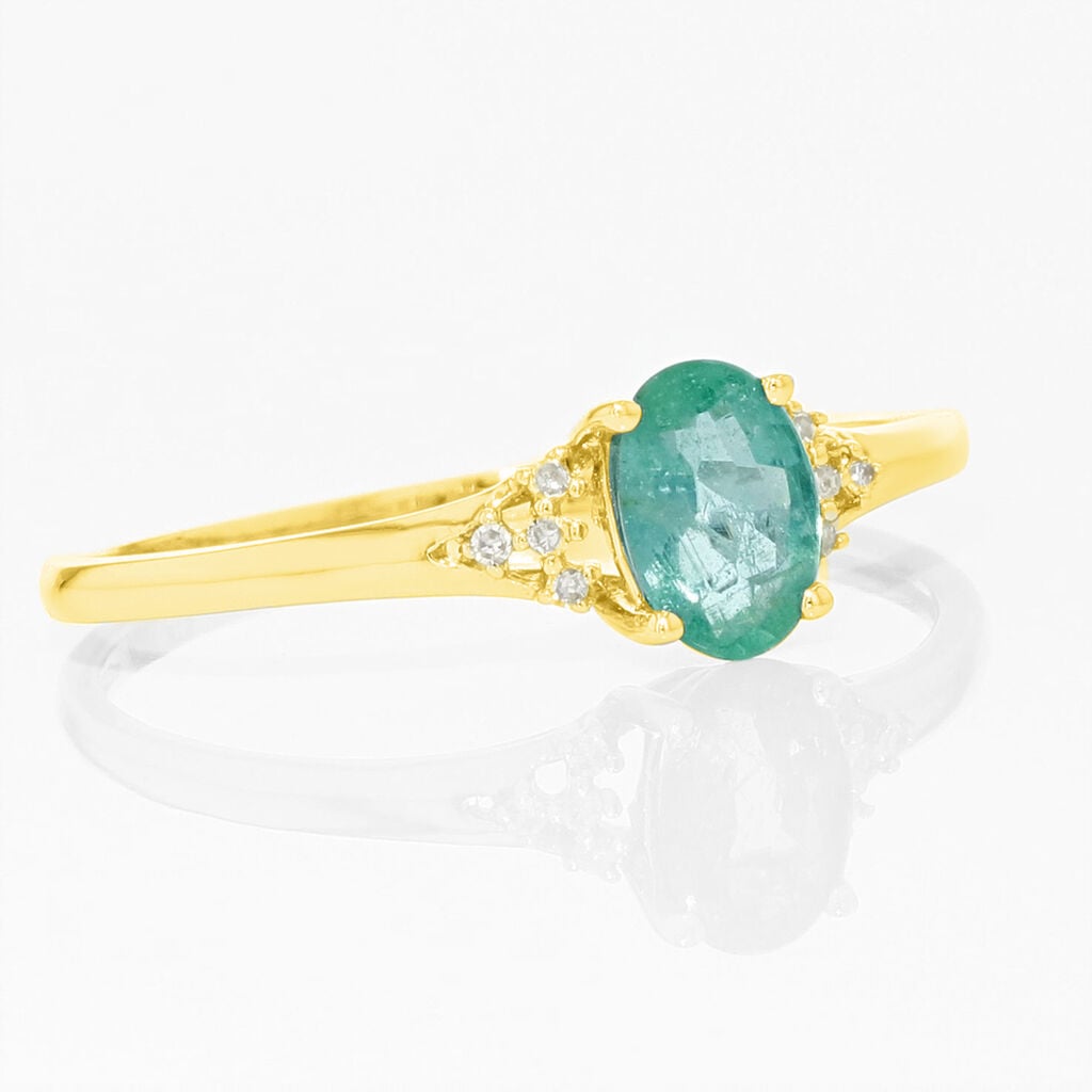 Bague Marie Or Jaune Emeraude Et Diamant - Bagues de fian&ccedil;ailles ovale Femme | Histoire d&rsquo;Or