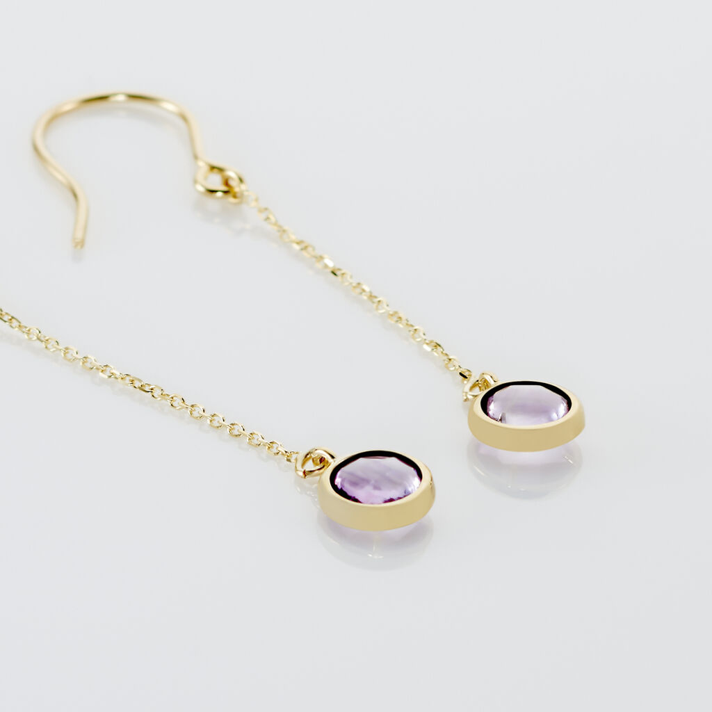 Boucles D'oreilles Pendantes Arenale Or Jaune Amethyste - Boucles d'oreilles empierr&eacute;es Femme | Histoire d&rsquo;Or