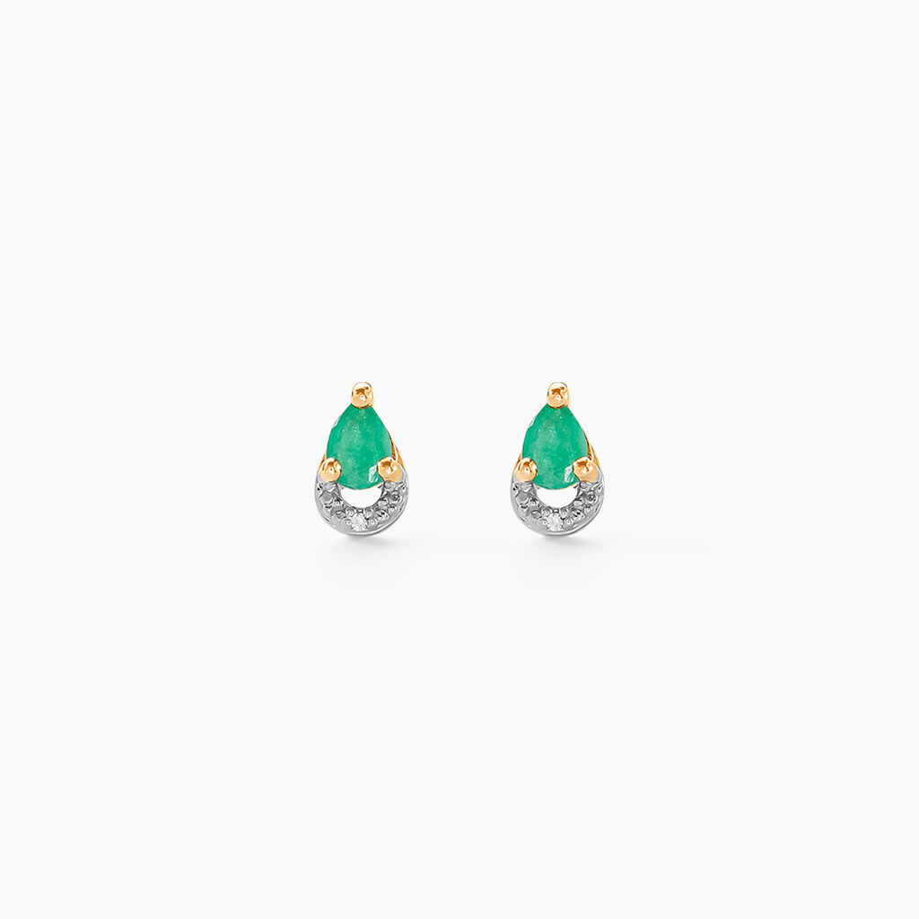 Boucles D'oreilles Puces Parry Or Jaune Emeraude Diamant - Boucles d'oreilles pierres pr&eacute;cieuses Femme | Histoire d&rsquo;Or