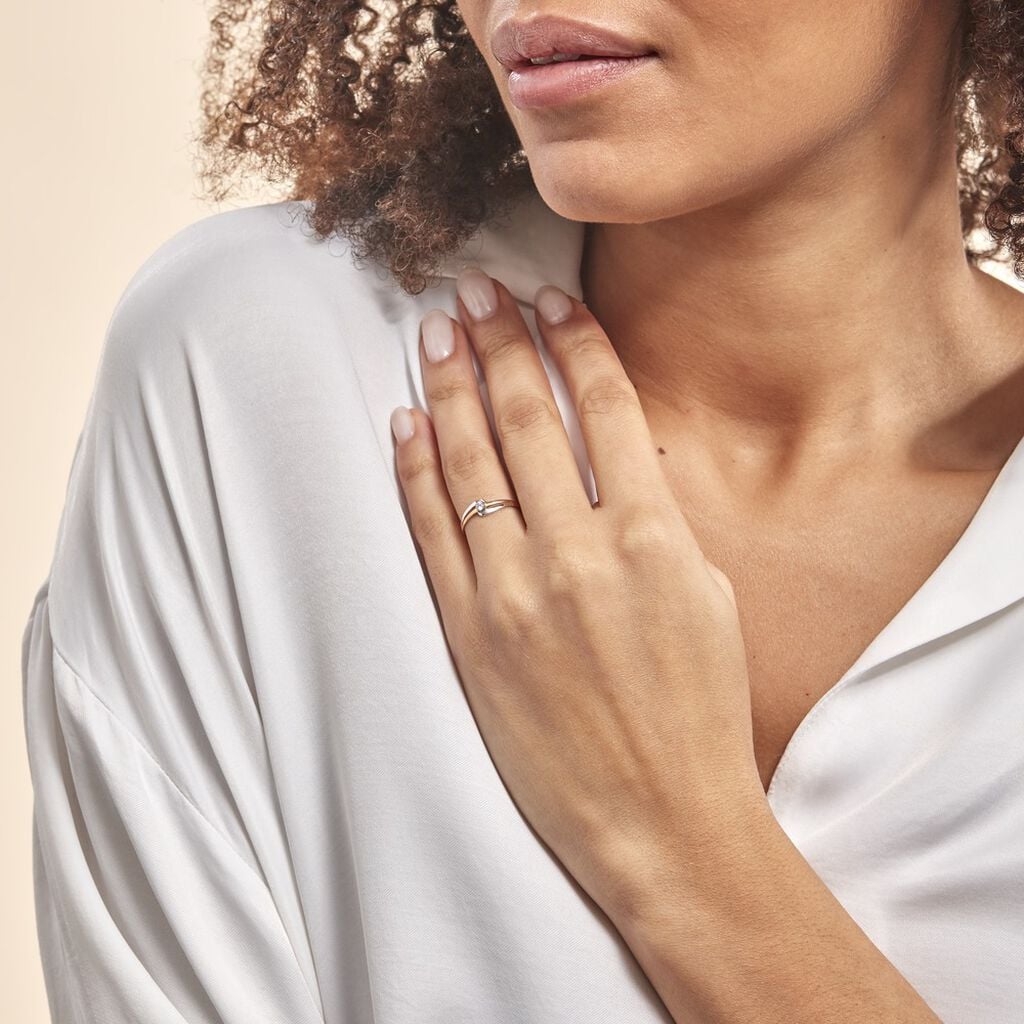 Bague Nesryne Or Bicolore Oxyde De Zirconium - Bagues de fian&ccedil;ailles ronde Femme | Histoire d&rsquo;Or