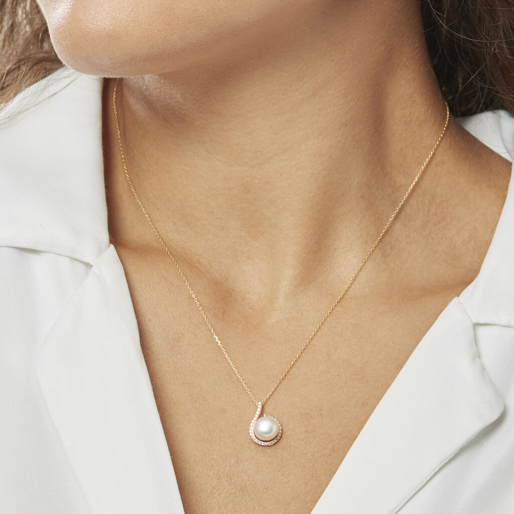 Collier Lucinda Or Jaune Perle De Culture Et Oxyde De Zirconium - Colliers pierre Femme | Histoire d&rsquo;Or