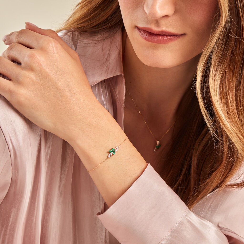 Bracelet Angie Or Jaune Emeraude Diamant - Bracelets Pierre Femme | Histoire d&rsquo;Or