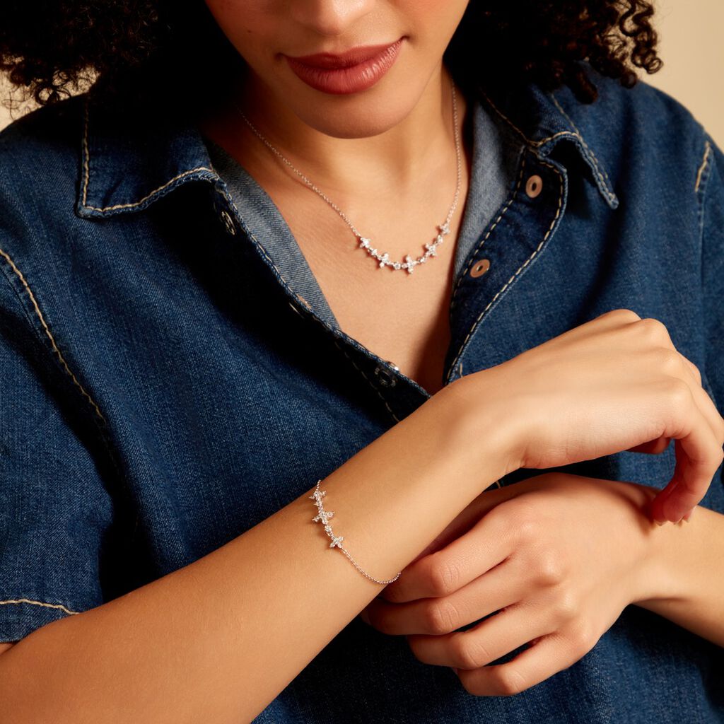 Bracelet Midnight Flower Argent Blanc Oxyde De Zirconium - Bracelets Pierre Femme | Histoire d&rsquo;Or
