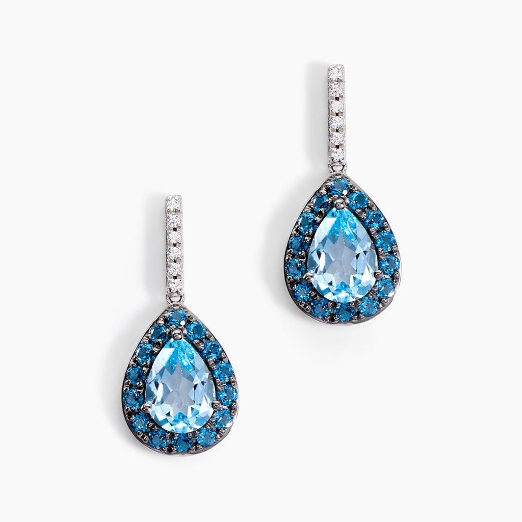 Boucles D'oreilles Puces Kenzi Or Blanc Topaze Oxyde De Zirconium - Boucles d'oreilles empierr&eacute;es Femme | Histoire d&rsquo;Or