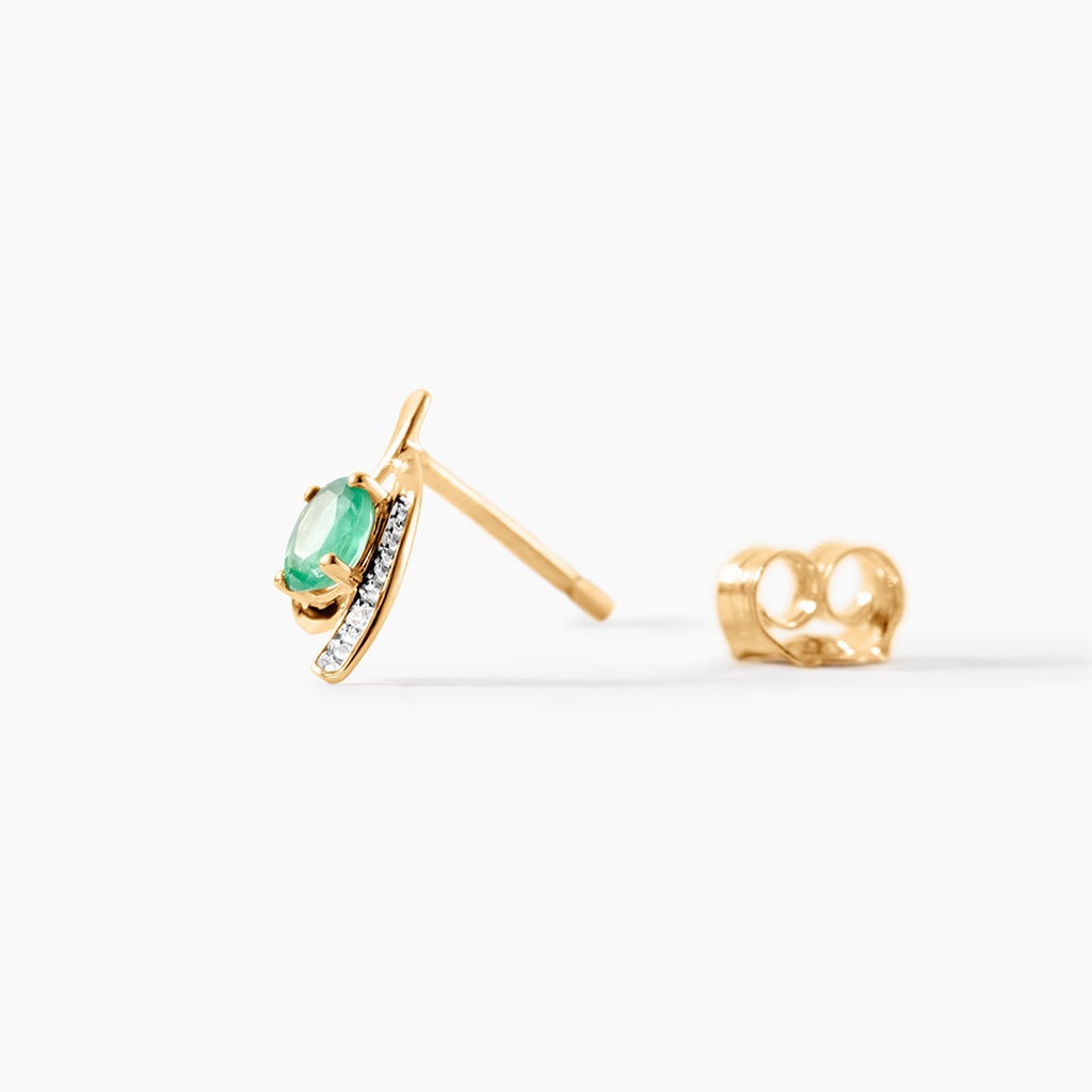 Bijoux D'oreilles Emotion Or Jaune Emeraude Diamant - Boucles d'oreilles pierres pr&eacute;cieuses Femme | Histoire d&rsquo;Or
