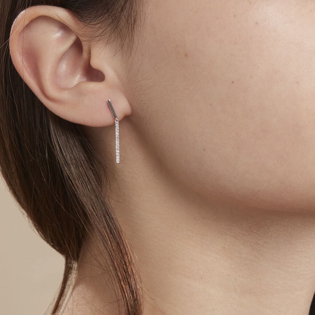 Boucles D'oreilles Puces Alayna Or Blanc Diamant - Boucles d'oreilles pierres pr&eacute;cieuses Femme | Histoire d&rsquo;Or