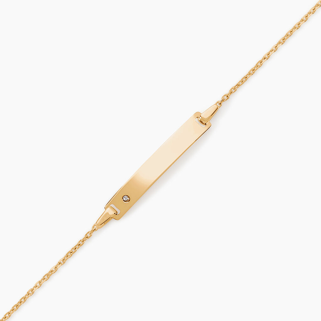 Bracelet Identit&eacute; Gaspardine Maille For&ccedil;at Or Jaune Oxyde De Zirconium - Gourmettes Enfant | Histoire d&rsquo;Or