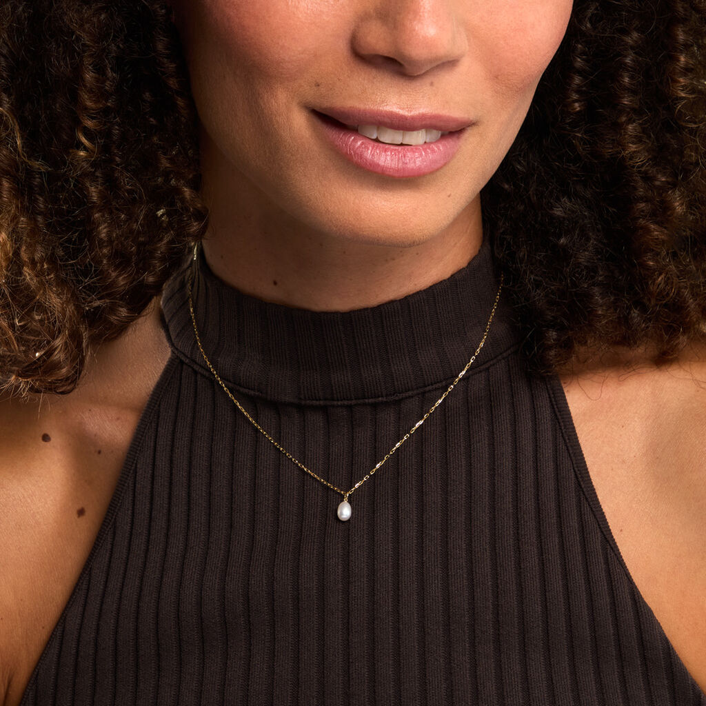 Collier Nahemia Argent Dor&eacute; Perle De Culture - Colliers pierre Femme | Histoire d&rsquo;Or