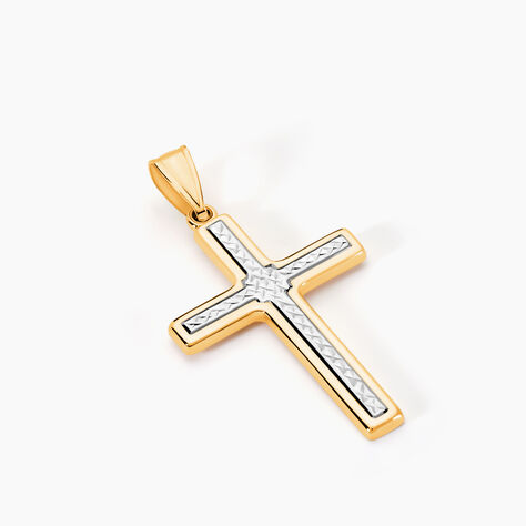 Pendentif Benny Croix Ciselee Or Bicolore - Pendentifs croix Famille | Histoire d&rsquo;Or