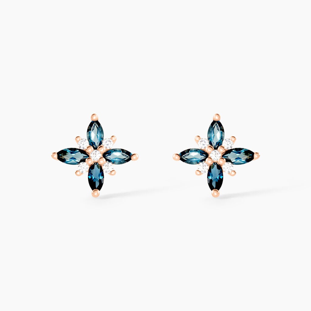 Boucles D'oreilles Puces Anabele Or Rose Topaze Oxyde - Boucles d'oreilles empierr&eacute;es Femme | Histoire d&rsquo;Or