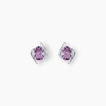 Boucles D'oreilles Puces Vrille Ovale Or Blanc Amethyste - Boucles d'oreilles empierr&eacute;es Femme | Histoire d&rsquo;Or
