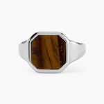 Bague M&eacute;tal Acier Argent&eacute; Oeil De Tigre - Bagues avec pierre Homme | Histoire d&rsquo;Or