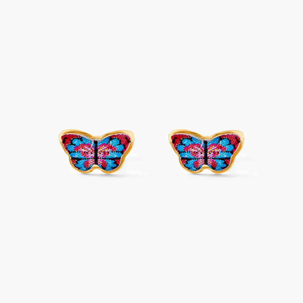 Boucles D'oreilles Puces Aurida Papillon Or Jaune - Boucles d'oreilles empierr&eacute;es Enfant | Histoire d&rsquo;Or