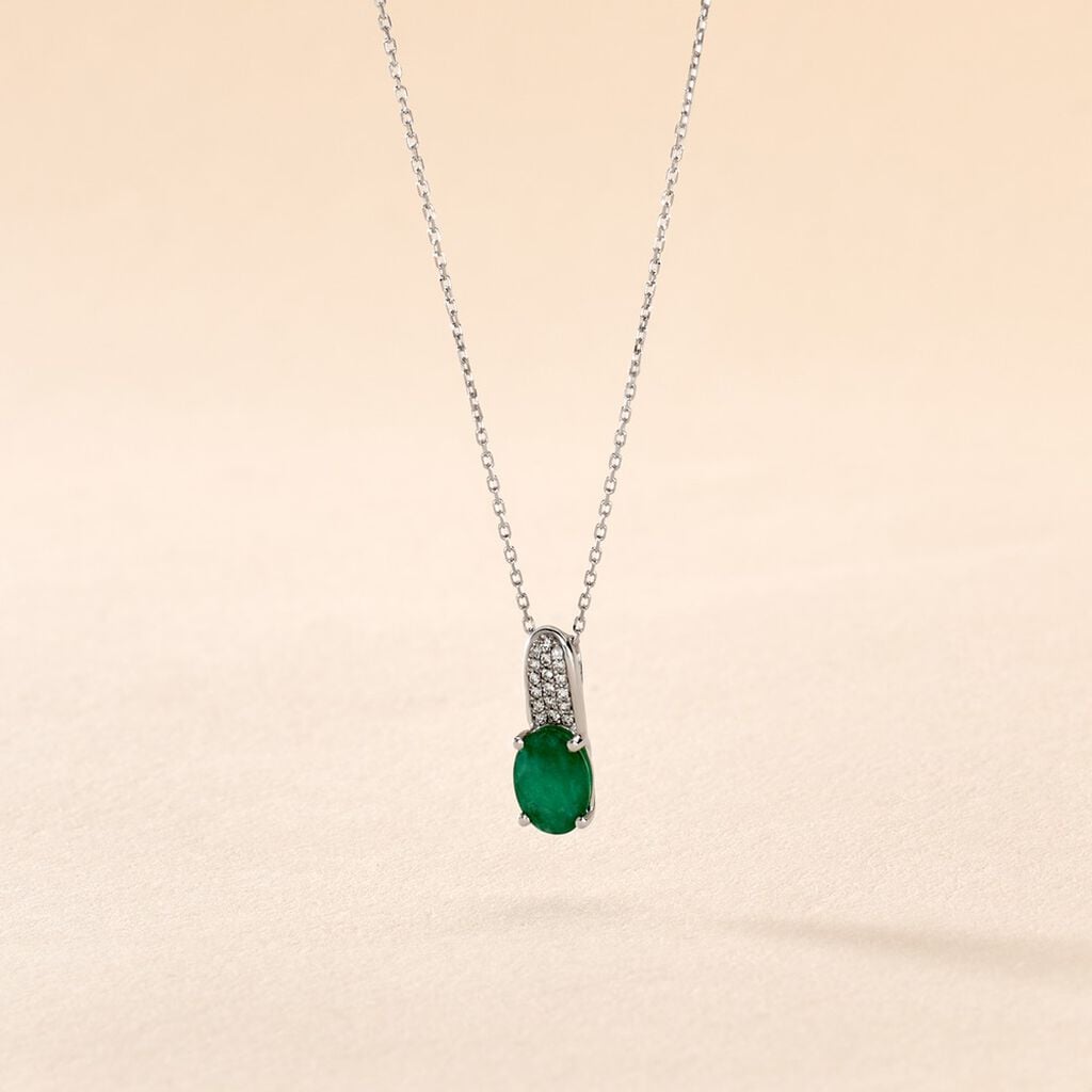 Collier Crista Or Blanc Emeraude Et Diamant - Colliers pierre Femme | Histoire d&rsquo;Or