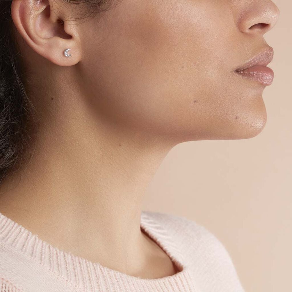 Boucles D'oreilles Puces Eden Or Blanc Oxyde De Zirconium - Boucles d'oreilles empierr&eacute;es Femme | Histoire d&rsquo;Or