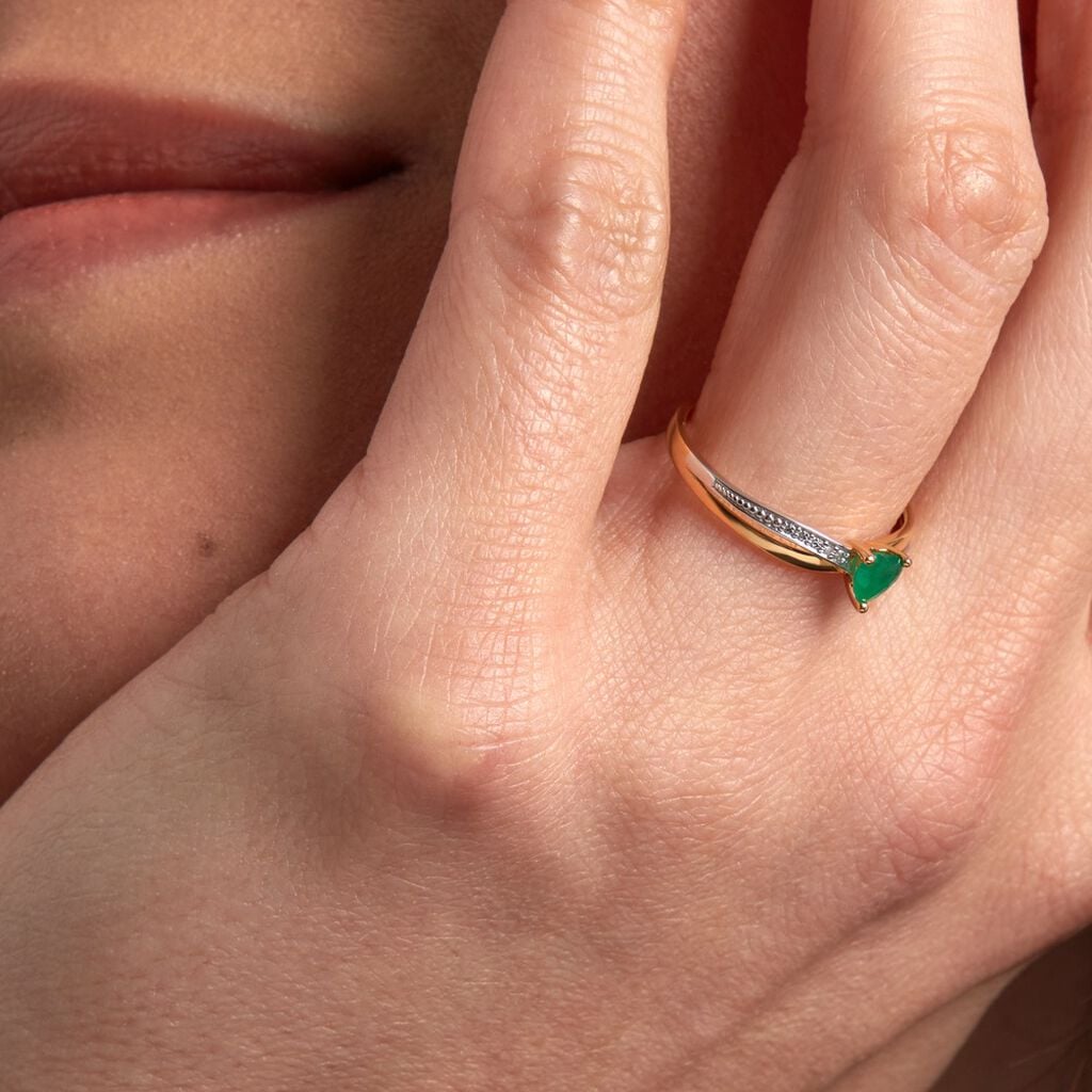 Bague Skylar Or Bicolore Emeraude Diamant - Bagues pierres pr&eacute;cieuses Femme | Histoire d&rsquo;Or