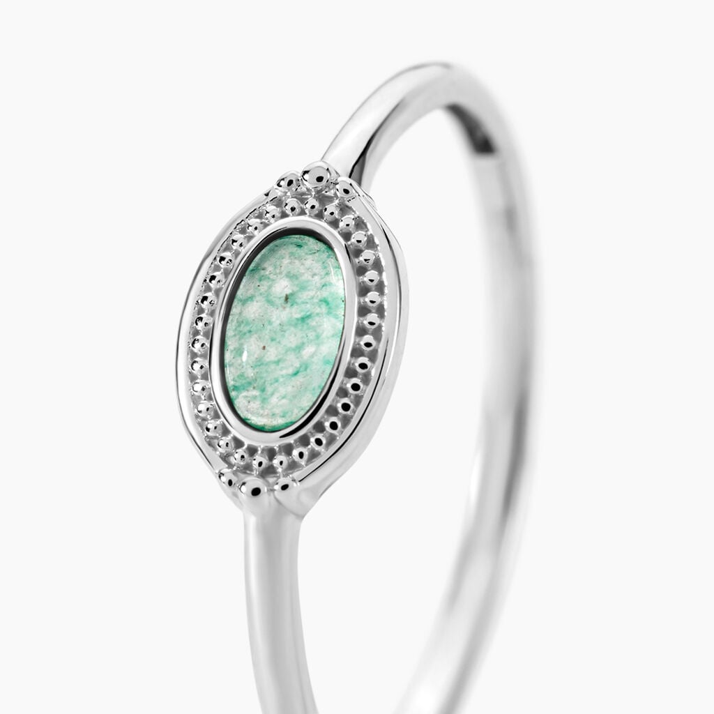 Bague Evasion Argent Blanc Aventurine - Bagues de fian&ccedil;ailles ovale Femme | Histoire d&rsquo;Or
