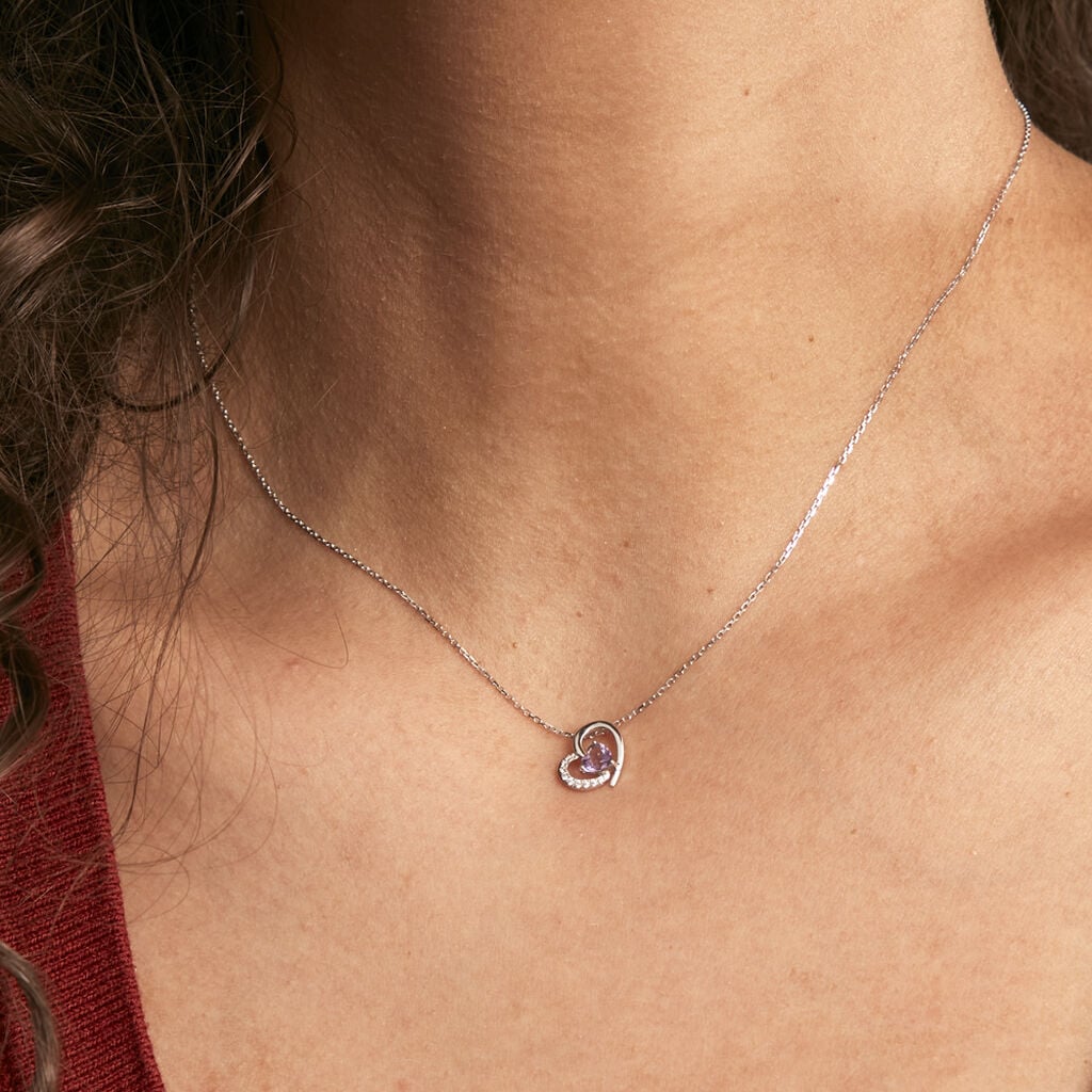 Collier Eliana Or Blanc Amethyste Et Oxyde De Zirconium - Colliers pierre Femme | Histoire d&rsquo;Or