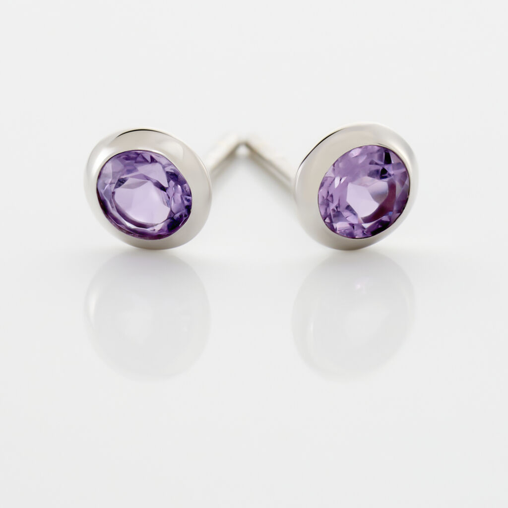 Boucles D'oreilles Puces Edy Serti Clos Or Blanc Amethyste - Boucles d'oreilles empierr&eacute;es Femme | Histoire d&rsquo;Or