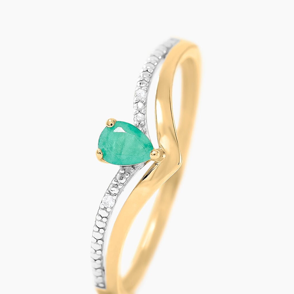 Bague Marjeta Or Jaune Emeraude Diamant - Bagues de fian&ccedil;ailles ovale Femme | Histoire d&rsquo;Or