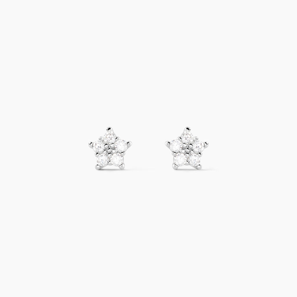 Boucles D'oreilles Puces Elais Etoile Or Blanc Oxyde De Zirconium - Boucles d'oreilles empierr&eacute;es Famille | Histoire d&rsquo;Or