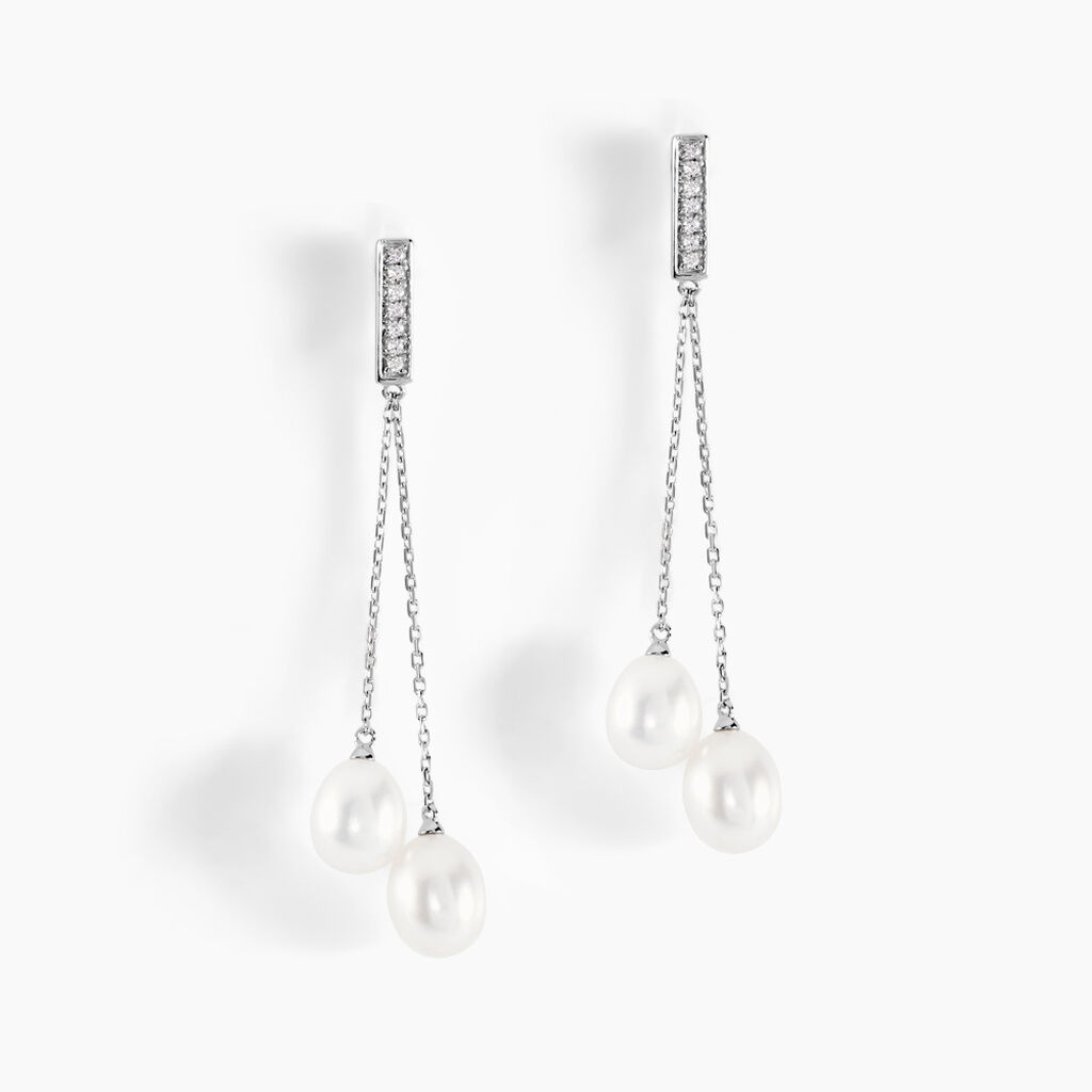 Boucles D'oreilles Pendantes Giacomo Or Blanc Perle De Culture - Boucles d'oreilles mariage Femme | Histoire d&rsquo;Or