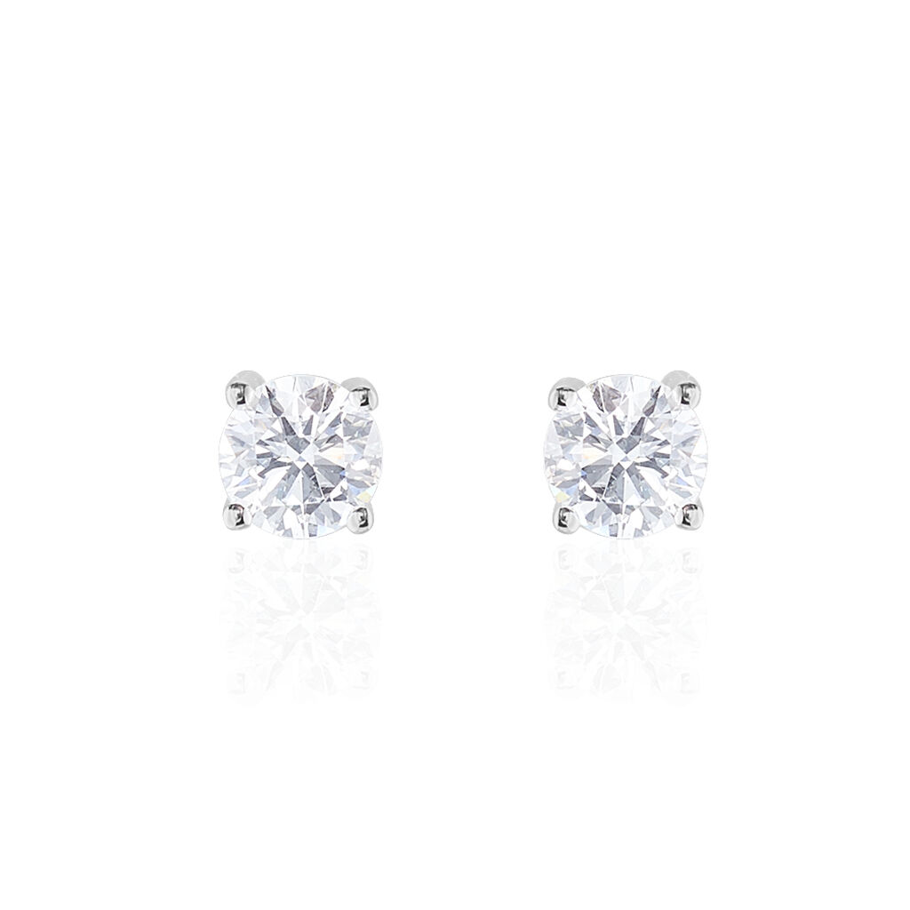 Boucles D'oreilles Puces 4 Griffes Or Blanc Diamant Synthetique - Boucles d'oreilles 18 carats Femme | Histoire d&rsquo;Or
