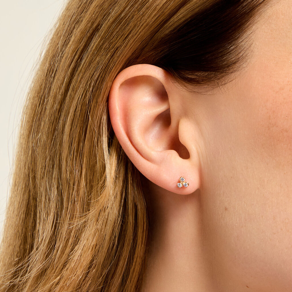 Boucles D'Oreilles Puces Marinette Plaqu&eacute; Or Jaune Oxyde De Zirconium - Boucles d'oreilles empierr&eacute;es Femme | Histoire d&rsquo;Or