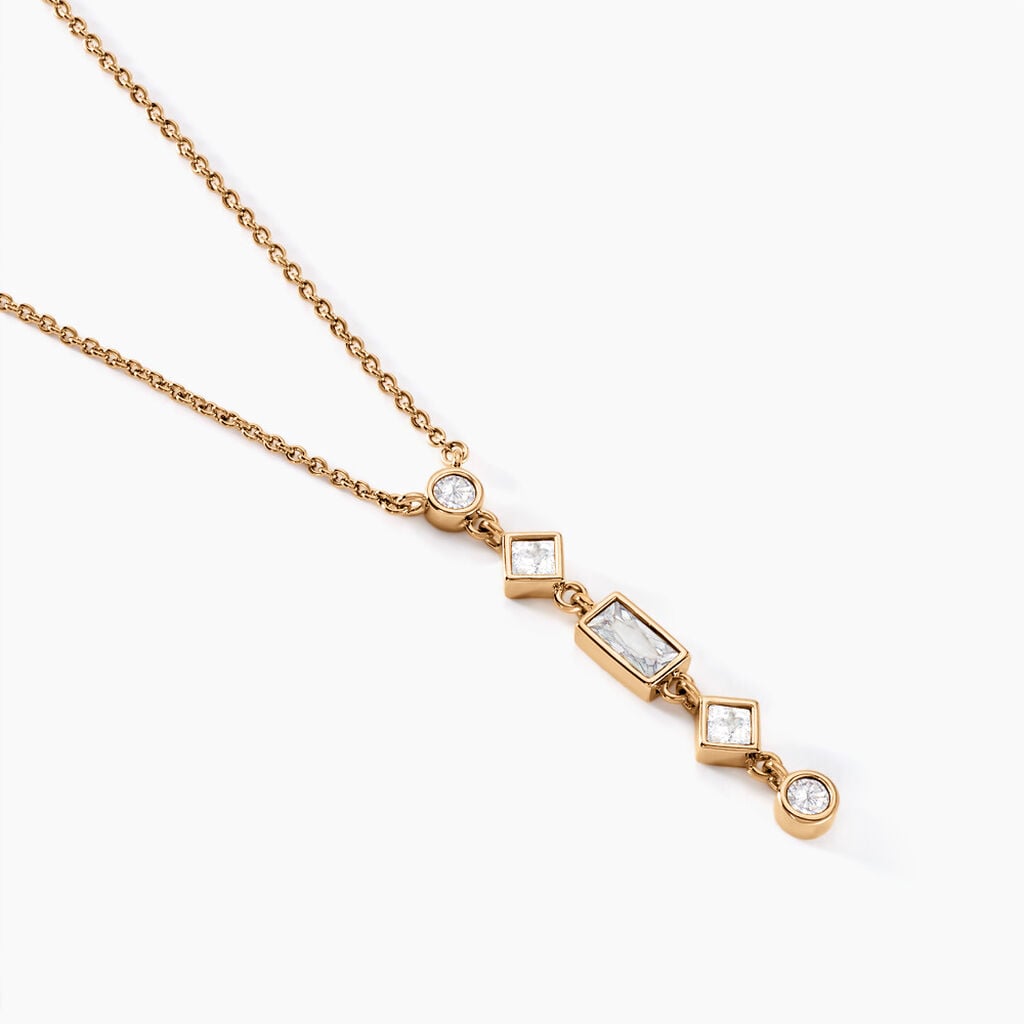 Collier Gold Chandelier Plaqu&eacute; Or Dor&eacute; Oxyde De Zirconium - Bijoux avec pierres Femme | Histoire d&rsquo;Or