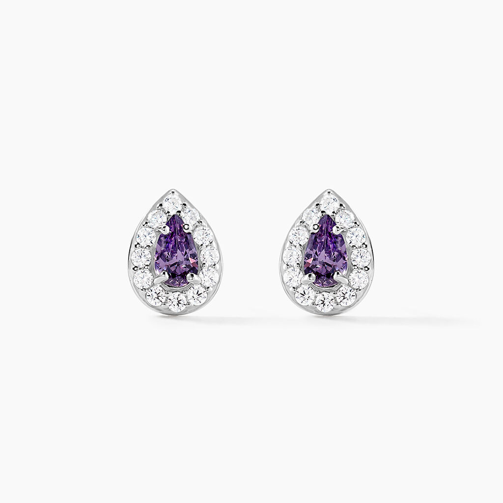 Boucles D'oreilles Puces Argent Blanc Tania Oxydes De Zirconium - Boucles d'oreilles empierr&eacute;es Femme | Histoire d&rsquo;Or