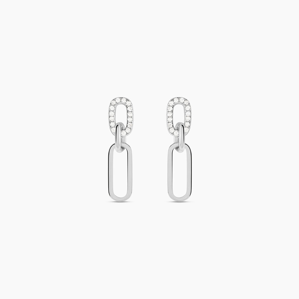 Boucles D'oreilles Pendantes Trait D'union Argent Blanc Oxyde - Boucles d'oreilles empierr&eacute;es Femme | Histoire d&rsquo;Or
